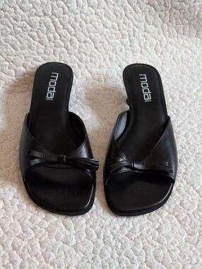 Moda Spana Bow Tie Detial Genuine Leather Block Kitten Heels preppy Careerwear